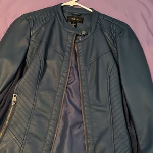 Navy Blue Faux Leather Jacket.